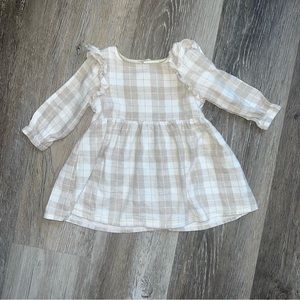 Mud Pie neutral plaid ruffle dress with metallic lurex trim